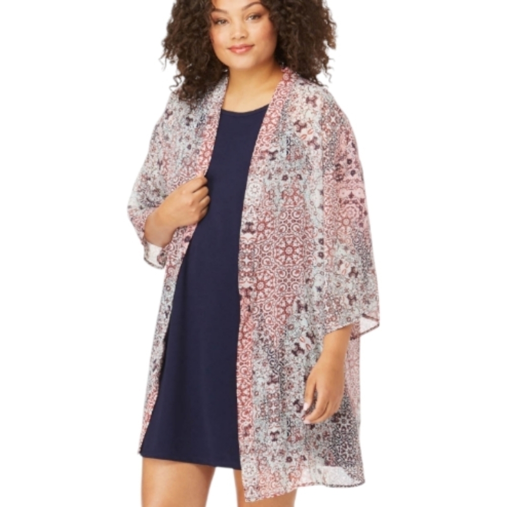 Wallflower Womens Floral Print‎ Sheer Kimono Size L